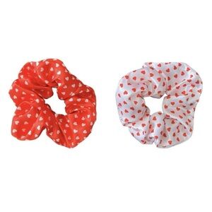 Heart Hair Scrunchies Ponytail Holders Red White Valentines Day Love 2 Piece